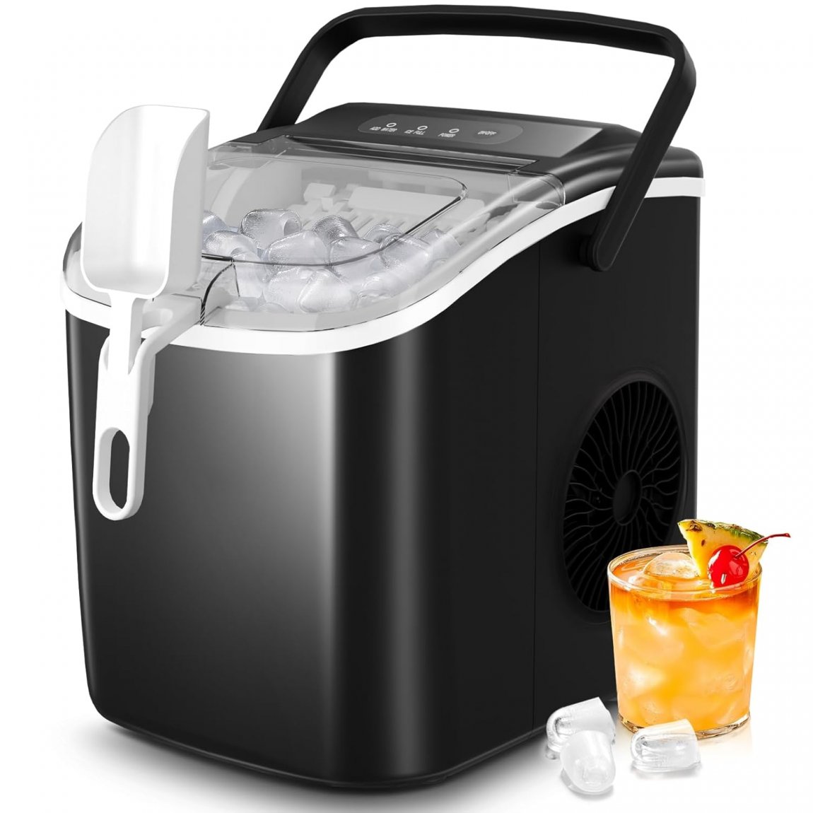 Countertop Ice Maker Machine with Handle,26Lbs/24H,9 Cubes Ready in 6 Mins,Self-Cleaning Ice Makers with Ice Bags and Scoop Basket,for Home/Office