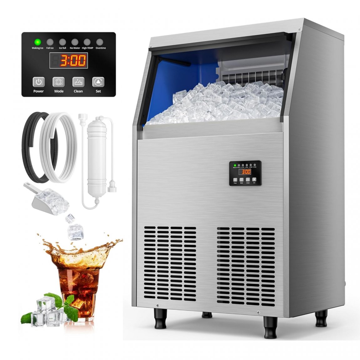 Commercial Ice Maker Machine, 350+ Bought in Past Month, Original Price: $399, Now: $237. 100LBS/24H, Under Counter Ice Maker with 34LBS Storage Capacity, Stainless Steel Ice Machine for Restaurant Home Bar, DOE