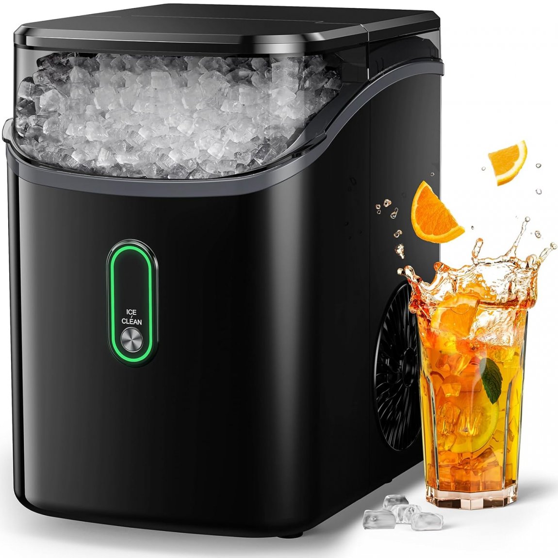 Nugget Ice Maker Countertop, Pebble Ice Maker with Soft Chewable Ice, One-Click Operation Ice Machine with Self-Cleaning, 33lbs/24H for Home, Kitchen, Office - Black