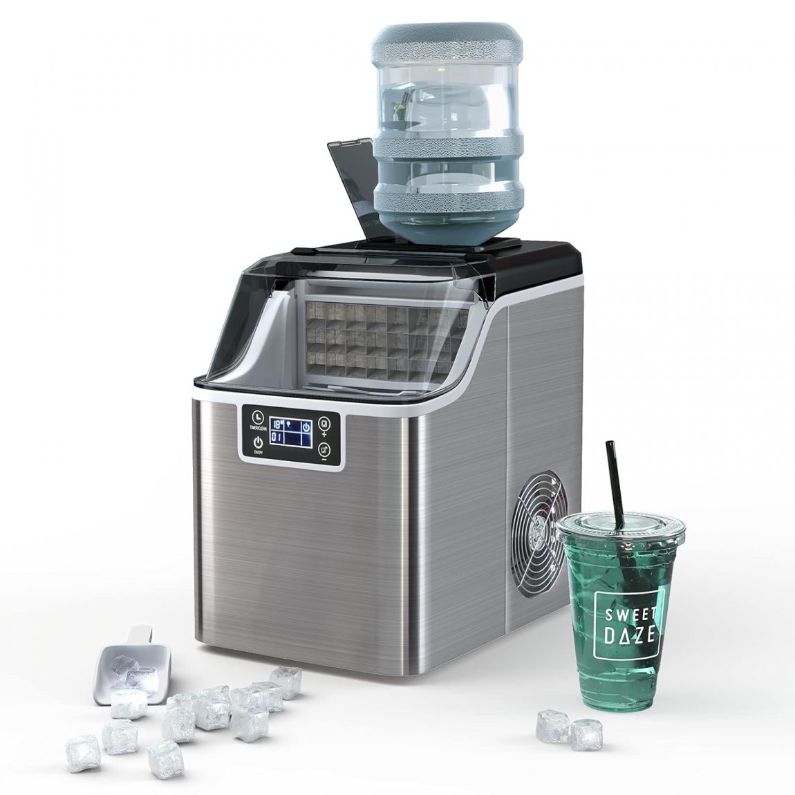 Ice Cube Maker Machine Countertop, 2 Ways to Add Water, 45Lbs/Day 24 Pcs Ready in 13 Mins, Self-Cleaning Portable Compact, with Ice Scoop & Basket, Perfect for Home/Kitchen/Office/Bar