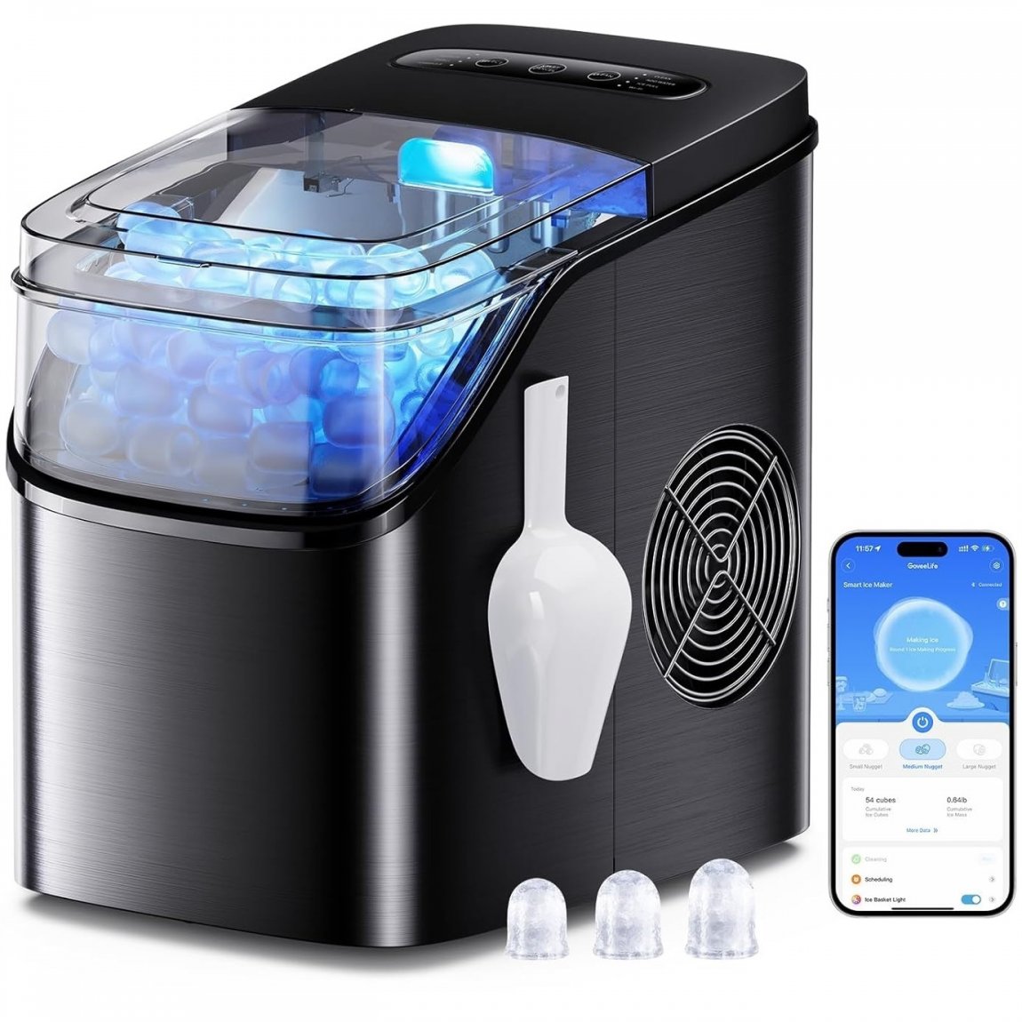 3K+ Bought in Past Month, Original Price: $139, Now: $87, Smart Ice Maker Countertop, Portable Ice Machine with Voice Control, 9 Ice Cubes in 6 Minutes 3 Sizes, 26lbs/24Hrs, Self Cleaning RGB Lights, Quiet Ice Maker with Scoop for Home, Kitchen, Office, Pa