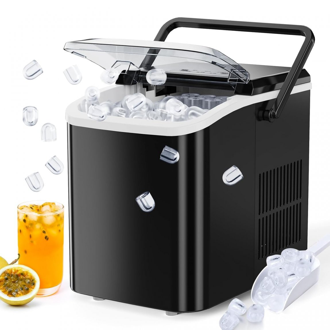 3K+ Bought in Past Month, Lowest Price Online, Only $37, Shop Now! Countertop Ice Maker Machine, Portable Self-Cleaning Ice Machine with Ice Scoop, Basket and Handle, 9 Cubes in 6 Mins, 26.5lbs/24Hrs, 2 Sizes of Bullet Ice for Home Kitchen, Coal Black