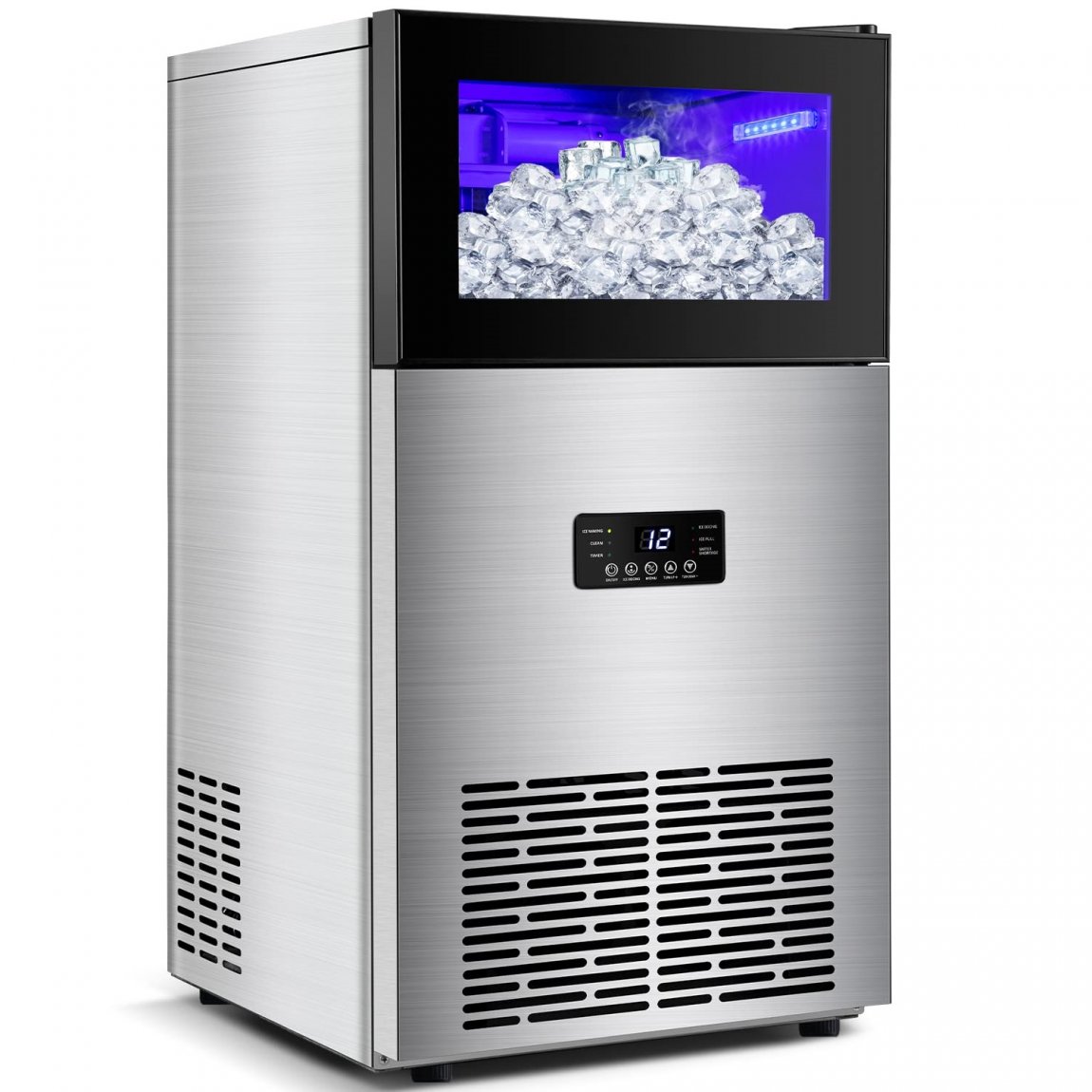 300+ Bought in Past Month, Original Price: $499, Now: $277, Commercial Ice Maker Machine 130LBS/24H with 35LBS Storage Bin, Stainless Steel Undercounter/Freestanding Ice Cube Maker for Home Bar Outdoor, Automatic Operation, Include Scoop, Connection Hose